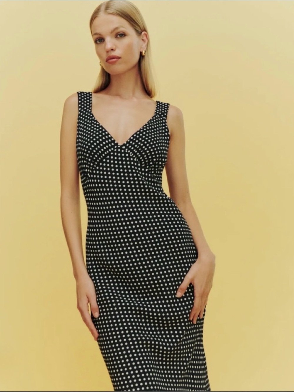REFORMATION Beauden B&W Polka Dot Midi Dress